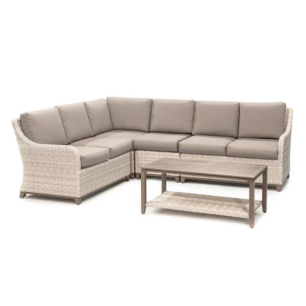 Leisure Made Hampton 5-Piece Wicker Outdoor Sectional with Tan Cushions