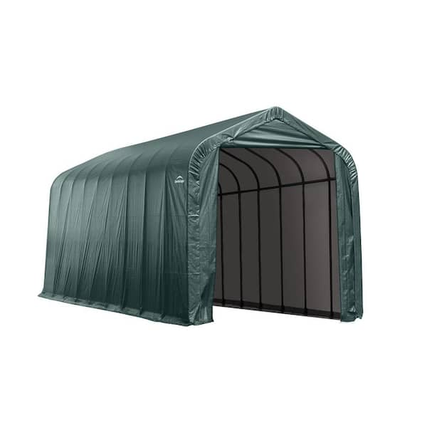 ShelterLogic 15 ft. W x 24 ft. D x 12 ft. H Steel and Polyethylene Garage Without Floor in Green with Corrosion-Resistant Steel Frame