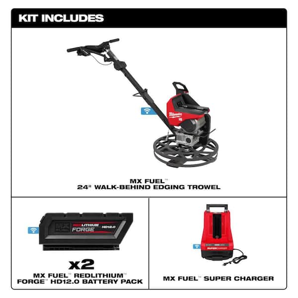MX FUEL Lithium-Ion Cordless 24 in. Walk-Behind Edging Trowel Kit w 2 FORGEHD12.0Batteries,SuperCharger&RotaryHammerKit