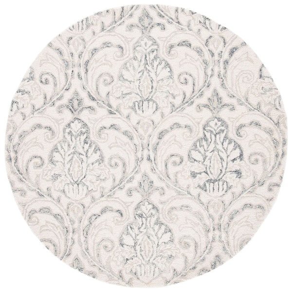 SAFAVIEH Micro-Loop Ivory/Grey 7 ft. x 7 ft. Trellis Medallion Round Area Rug