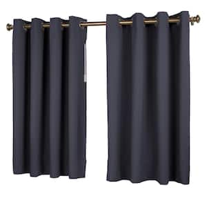 Blue Polyester Solid 56 in. W x 54 in. L Grommet Blackout Curtain