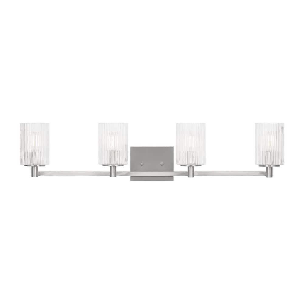 Lando 35 in. W x 7.75 in. H 4-Light Brushed Steel Bathroom Vanity Light with Clear Fluted Glass Shades price history on PriceWatchPro