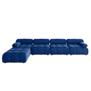 103.85 in. Square Arm 4-Piece L Shaped Velvet Modular Free Combination Sectional Sofa with Ottoman in Blue