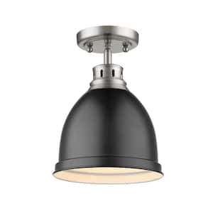Duncan Collection 1-Light Pewter Flush Mount with Matte Black Shade