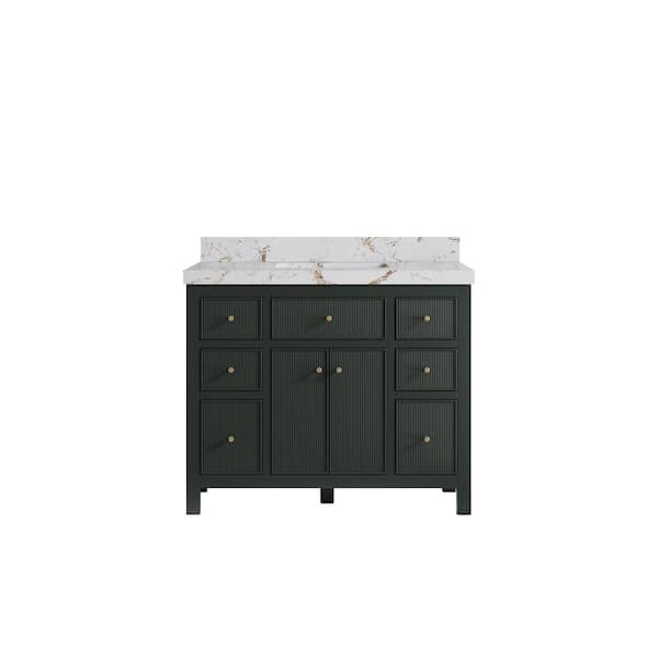 Willow Collections Sonoma 42 in.  W x 22 in.  D x 36 in. H Single Sink Bath Vanity in Dark Green with 2 in. Viola Gold qt. Top