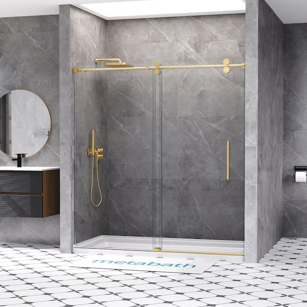 66 to 72 in. W x 76 in. H Single Sliding Frameless Shower Door in Brushed Gold with 5/16 in. Tempered Clear Glass