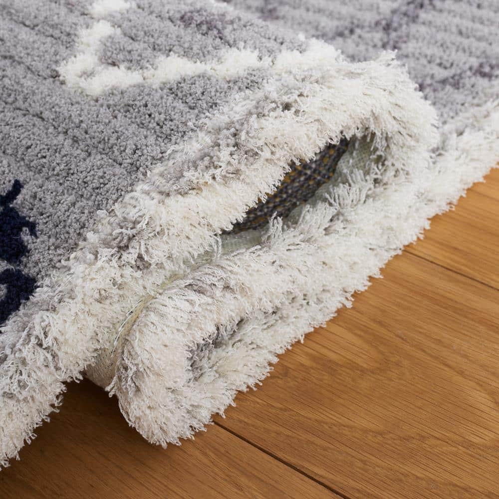 Marrakesh Gray and Navy Square Synthetic Area Rug