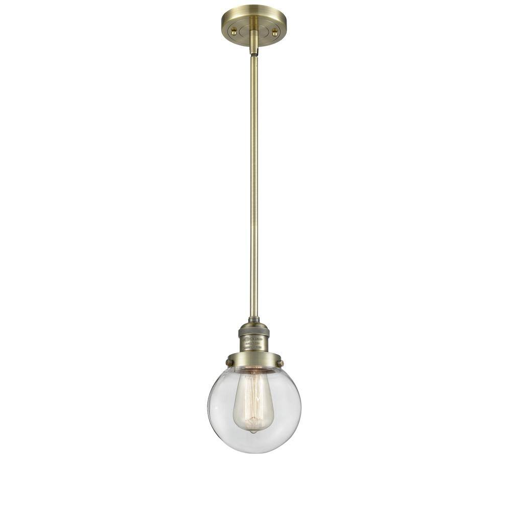 Antique Brass Mini Pendant with Glass Shade, 40" LED