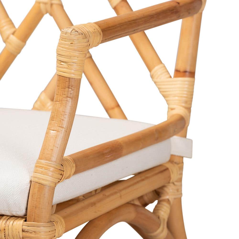 Delta White Rattan and Cane Low Armchair with Cushion