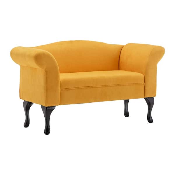 Unbranded Yellow Modern Simple Linen Fabric 2 Seat Kids Sofa Chairswith Wooden Legs