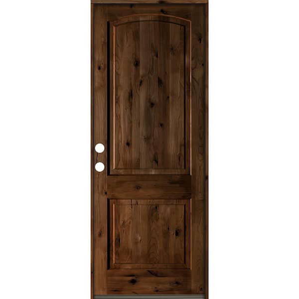 Krosswood Doors 32 in. x 96 in. Rustic Knotty Alder Arch Top Provincial Stain Right-Hand Inswing Wood Single Prehung Front Door