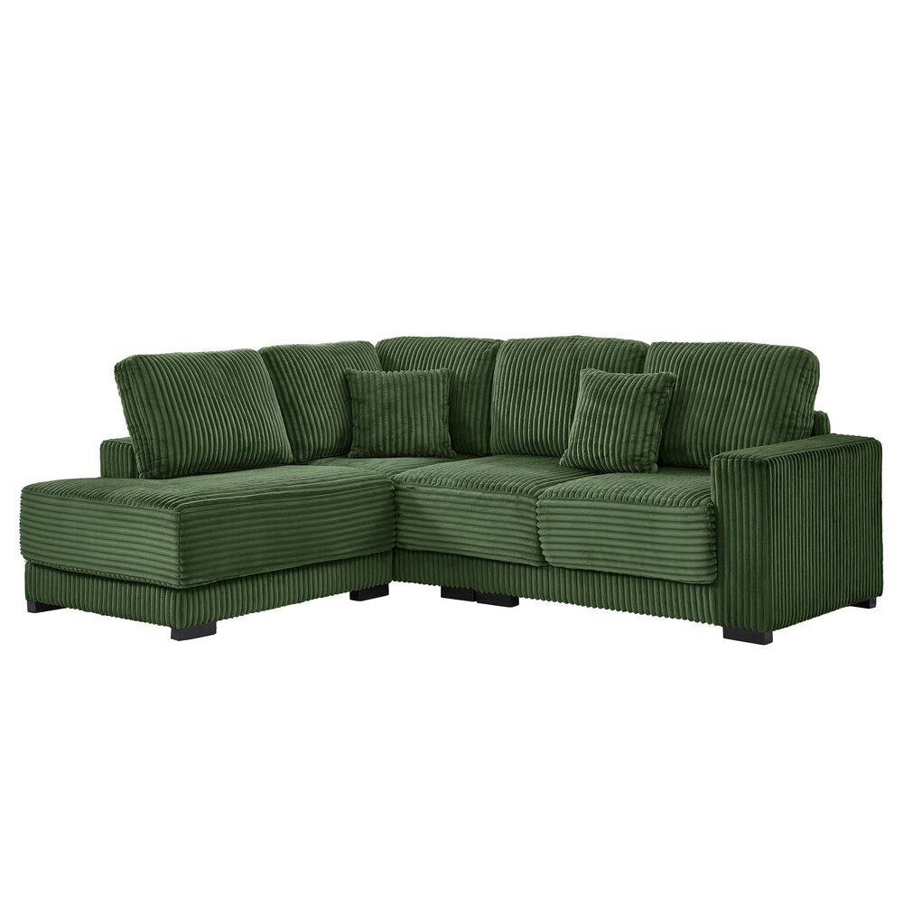 Erlin Modern 93 in. Square Arms Corduroy Upholstered L-Shaped Sectional Sofa in. Green with Pillows price history on PriceWatchPro