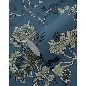 Blue Juliet Decorative Jacobean Wallpaper Sample