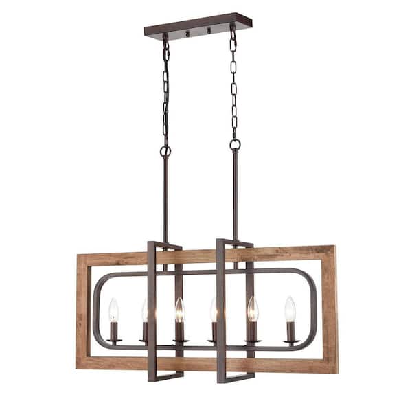 CLAXY 6-Light Rust No Decorative Accents Shaded Geometric Chandelier for Dining Room;Foyer with No Bulbs Included