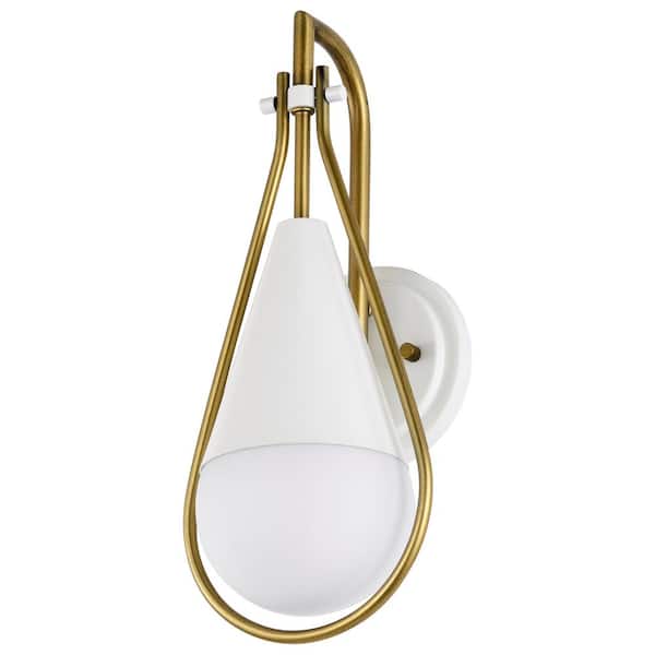 SATCO Admiral 6.5 in. 1-Light Matte White Wall Sconce with White Opal Glass Shade