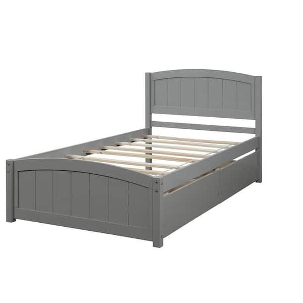 Gray Wood Frame Twin Size Platform Bed with Two Drawers