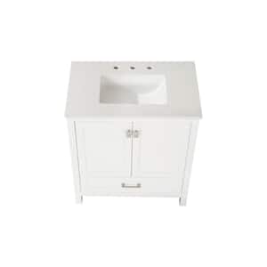 30 in.W x 19 in.D x 37 in.H Bathroom Vanity in White with White Marble Top and Single Sink
