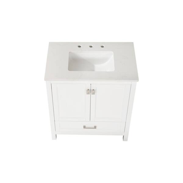 KINWELL 30 in. W x 19 in. D x 37 in. H Bathroom Vanity in White with White Marble Top