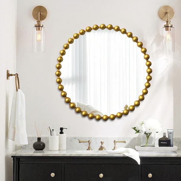 LuxHomez 36 in. W x 36 in. H Gold Round Metal Frame Classic