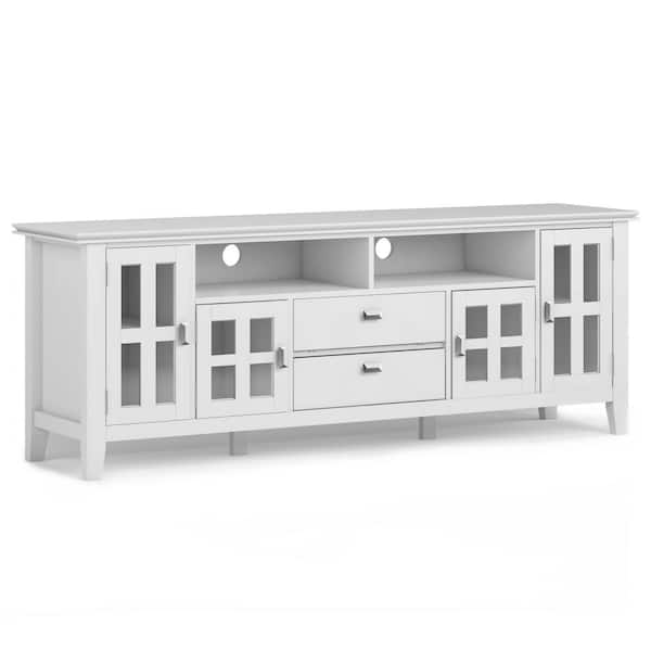 Simpli Home Artisan Solid Wood 72 in. Wide Contemporary TV Media Stand in White For TVs up to 80 in.
