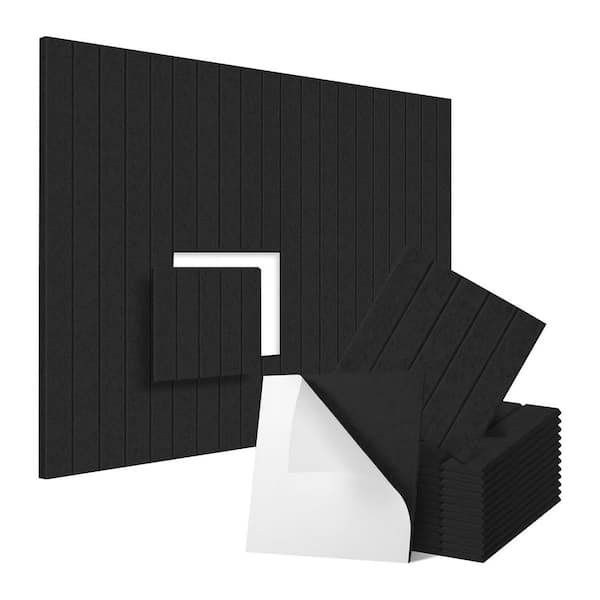 Wellco 1 ft. x 1 ft. x 0.4 in. Black Self-Adhesive Square Sound Absorbing Acoustic Panels, 12-Pack