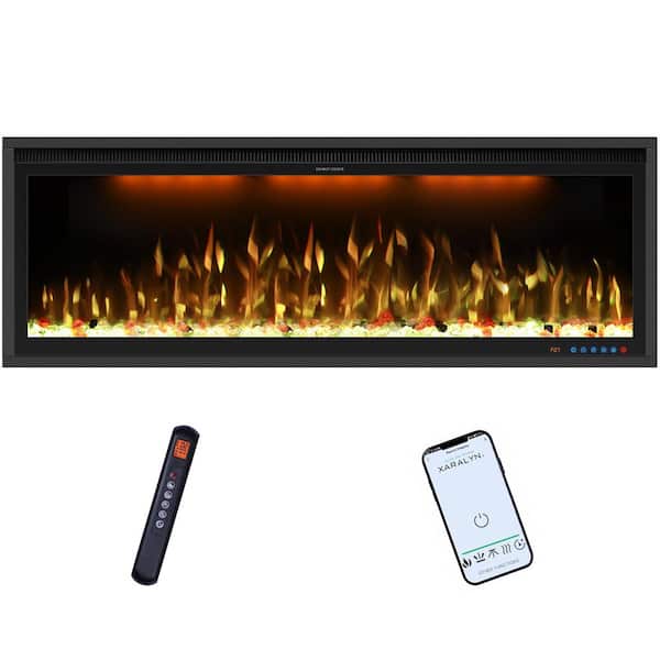 Delandgrand 50 in. Smart Electric Fireplace Insert , Recessed and Wall Mount Fireplace Heater, 1-9H Timer, 507 Color Combinations