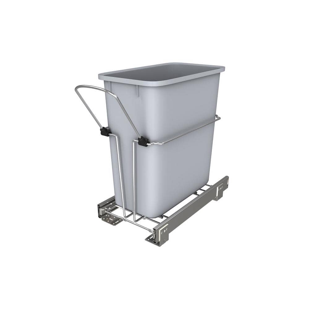 Gray 20 Quart Pull-Out Plastic Kitchen Waste Container with Rear Basket