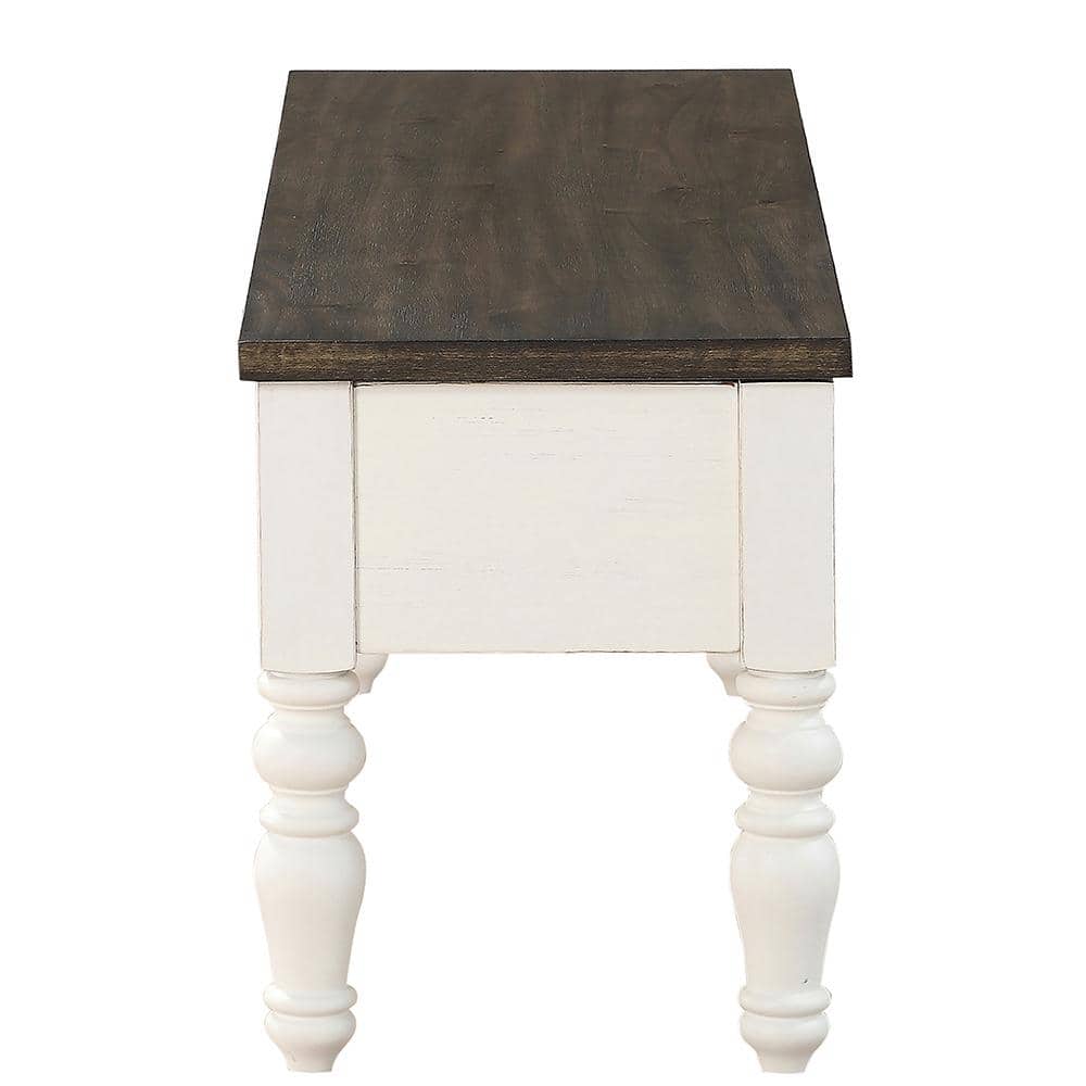 Transitional Ivory and Dark Oak Storage Bench with Turned Legs