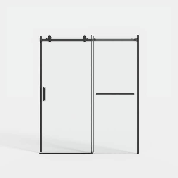60 in. W x 72 in. H Sliding Framed Shower Door in Matte Black with 3/8 in. (8 mm) Clear Glass