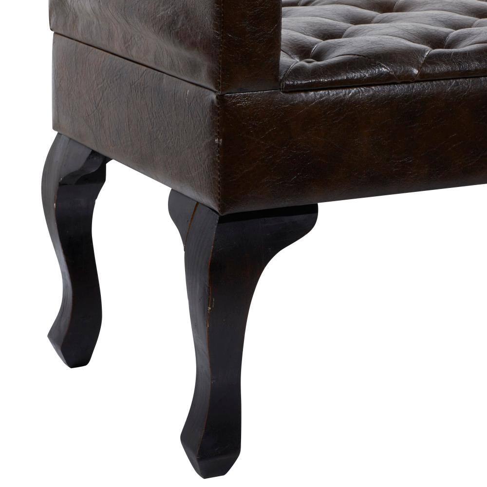 Modern 53'' Walnut Brown Leather and Wood Entryway Bench