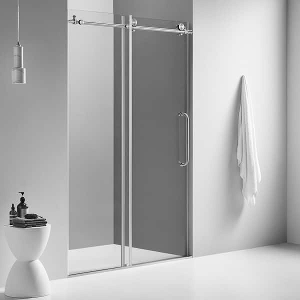 SERENE VALLEY Small Roller 68 in. W - 72 in. W x 76 in. H Sliding Frameless Shower Door in Brushed Nickel with Easy Cleaning Glass