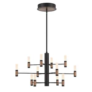 Albany 54-Watt Integrated LED Black/Brass Candle-Style Chandelier with Frosted White Acrylic Shades