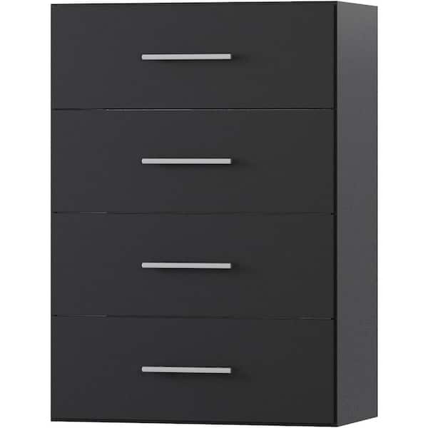 25.5 in. Black Walk-in Modular 4 Drawers Short Tower Unit with No-Shelf, Wall Mount Wood Closet System