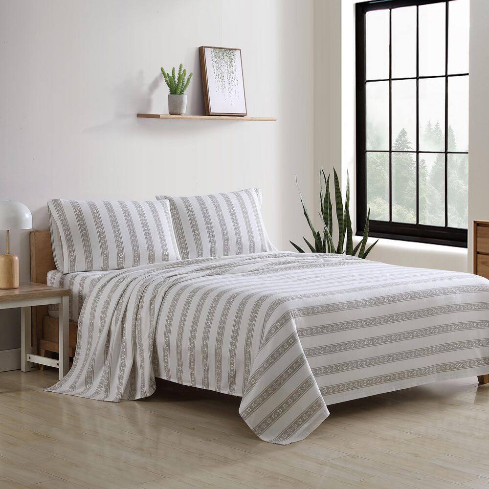 Gray Plaid Cotton Flannel Twin Sheet Set with Deep Pockets