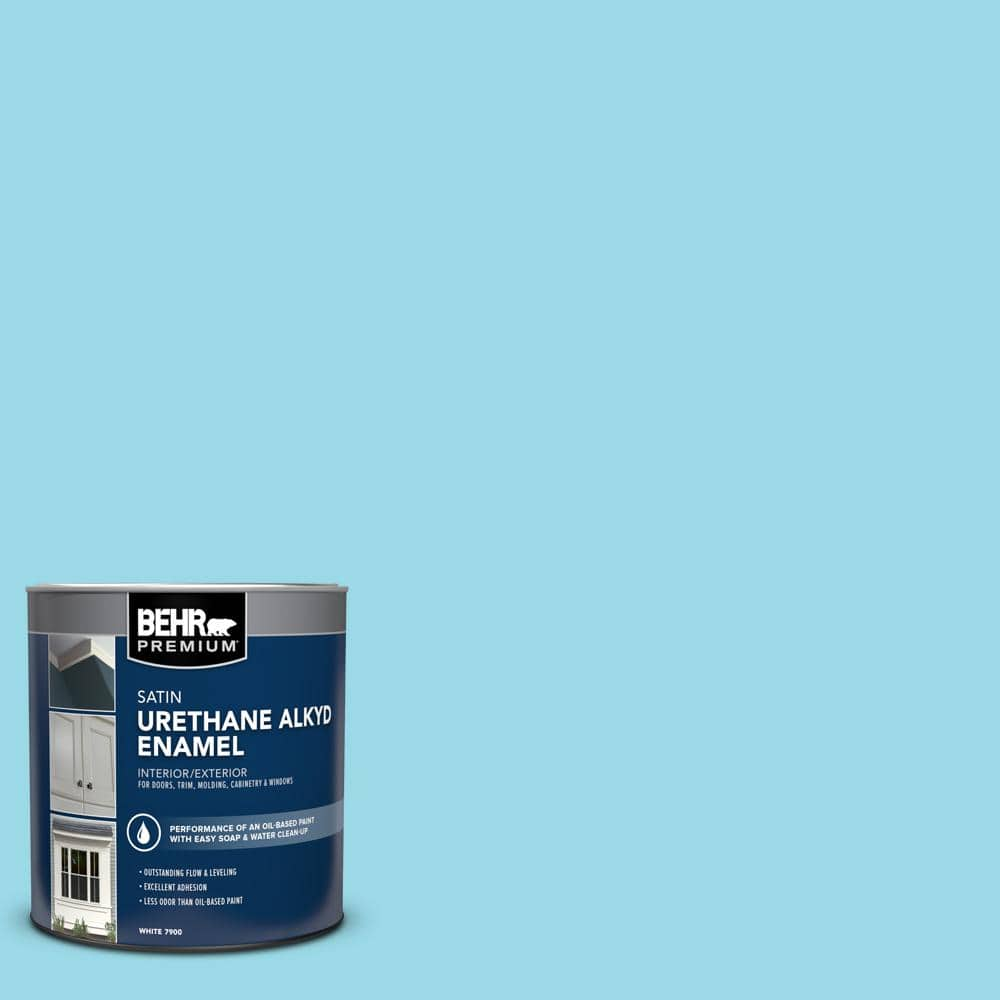 BEHR PREMIUM 1 qt. #P480-3 Cool Water Lake Satin Enamel Urethane Alkyd  Interior/Exterior Paint 790004 - The Home Depot