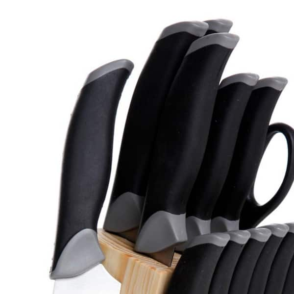 Oster Lingbergh 14 Piece Stainless Steel Cutlery Knife Set with Pine Wood  Block