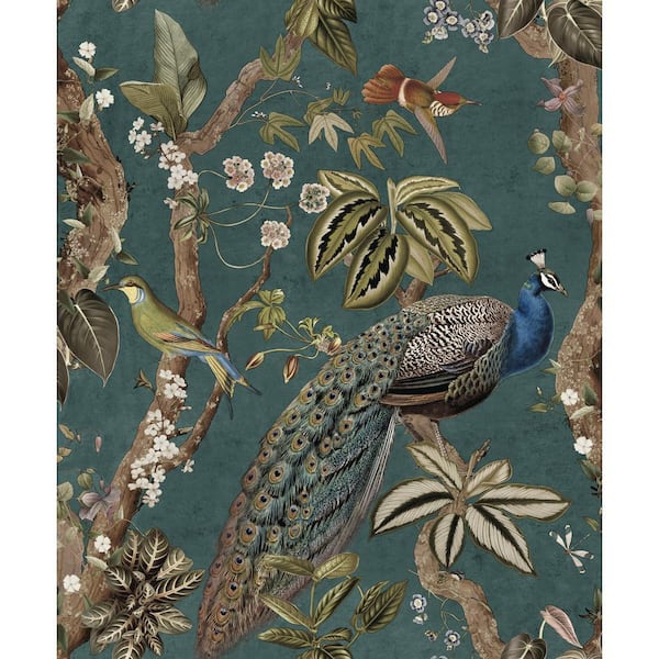 Cassia Peacock Aqua Non-Pasted Non-Woven Wallpaper (Covers 56 sq. ft.)