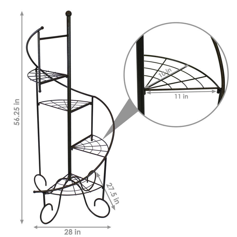 56" Black Iron 4-Tier Spiral Staircase Plant Stand Set