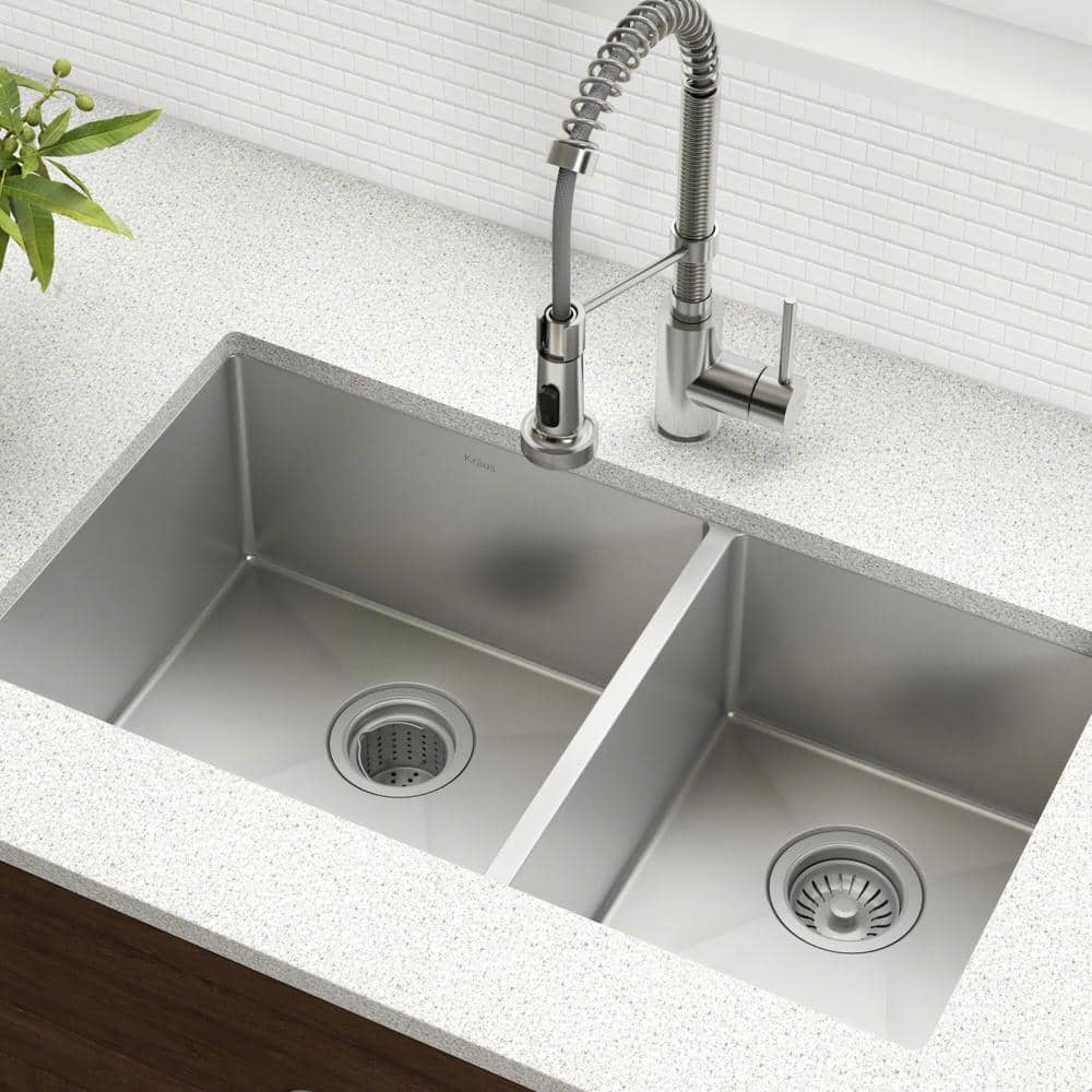 Kraus 33-Inch Satin Stainless Steel Double Bowl Undermount Kitchen Sink