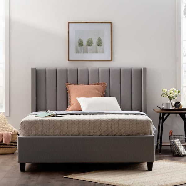 Brookside Adele Gray Stone Upholstered, Queen Storage Bed Upholstered Headboard