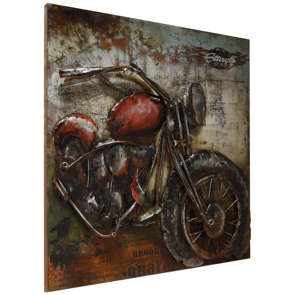 Primo Hand Painted Iron and Wood Motorcycle Wall Sculpture