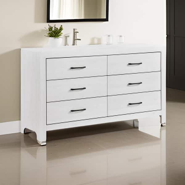Benjara White and Black 6-Drawer 58.5 in. Wide Dresser Without Mirror