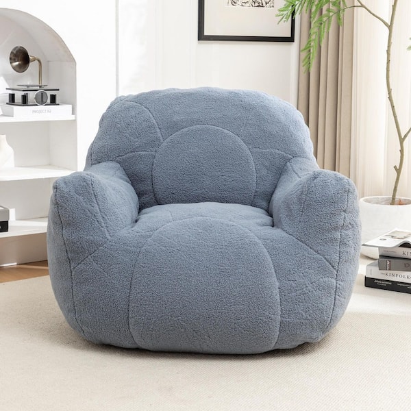 41 in. W Polyester-Teddy Light Blue Lounge Bean Bag Sofa Couch with Armrests and Backrest, Ergonomic Floor Chair