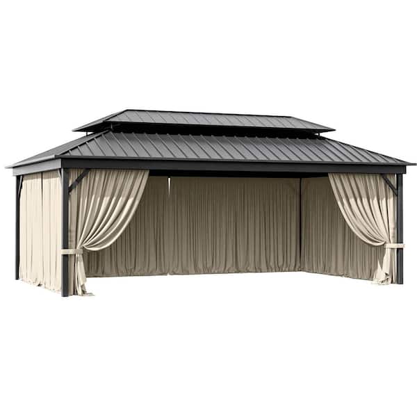 12 ft. x 20 ft. Universal Outdoor Privacy Curtains, Gazebo Curtain Replacement with Zipper Cream (4-Side Curtain Only)
