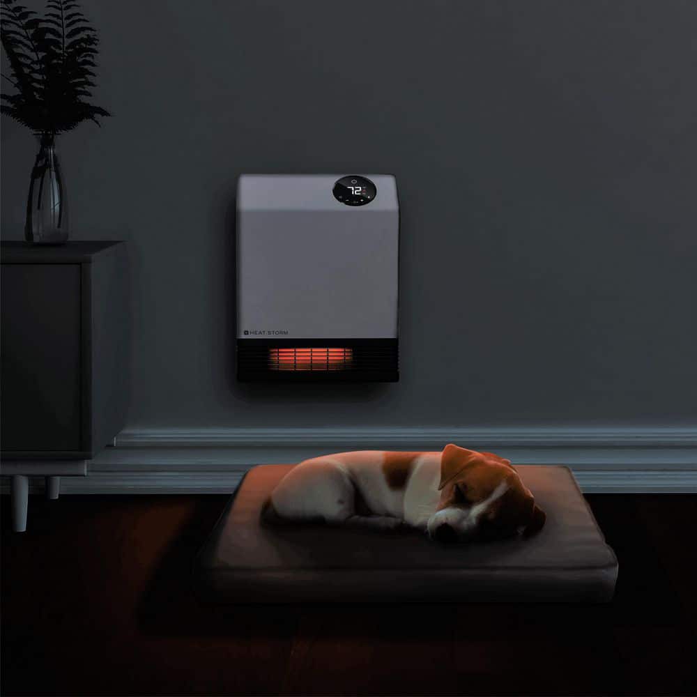 White Infrared Wall-Mounted Heater with Thermostat and Remote