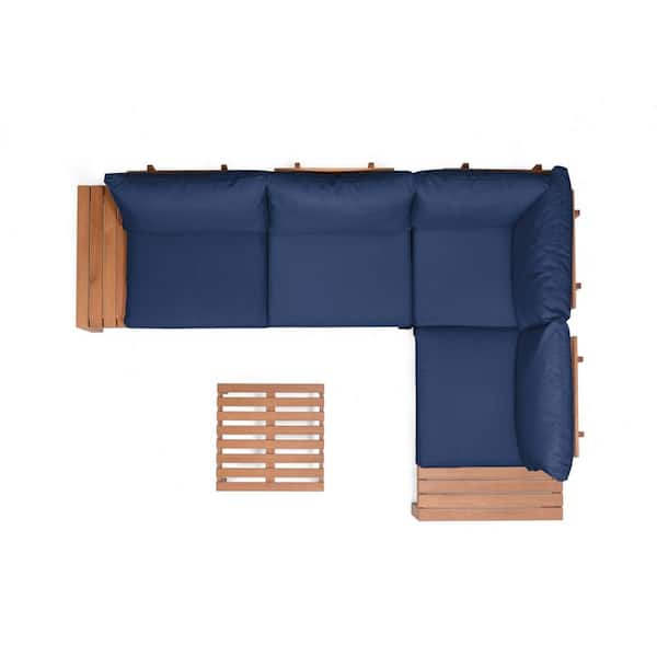 INTERNATIONAL home Amazonia 3-Piece Wood Patio Conversation Set with Blue Cushions