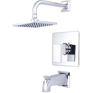 Mod 1-Handle Wall Mount Tub and Shower Faucet Trim Kit with Rain Showerhead in Polished Chrome (Valve not Included)