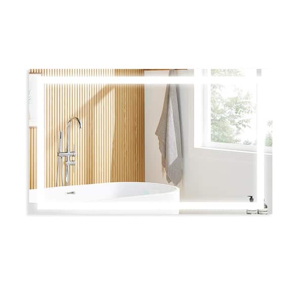 HBEZON 60 in. W x 36 in. H Large Rectangular Frameless Anti-Fog Dimmable Wall Bathroom Vanity Mirror in Silver