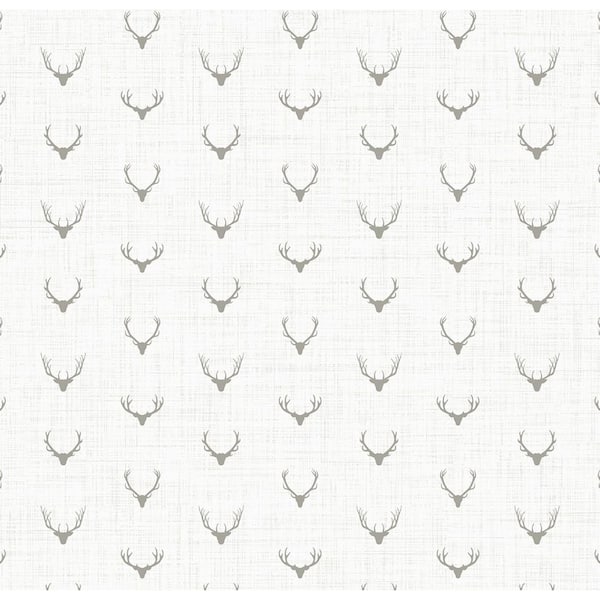 Seabrook Designs 56 sq. ft. Grey Alaska Antlers Unpasted Wallpaper Roll