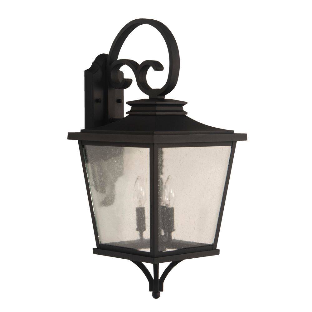 Tillman 26.5 in. Textured Black Finish Outdoor Hardwired Wall Lantern Sconce w/ Clear Seeded Glass, No Bulb Included price history on PriceWatchPro